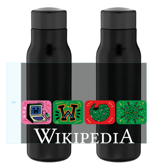 Wikipedia water bottle and stickers bundle